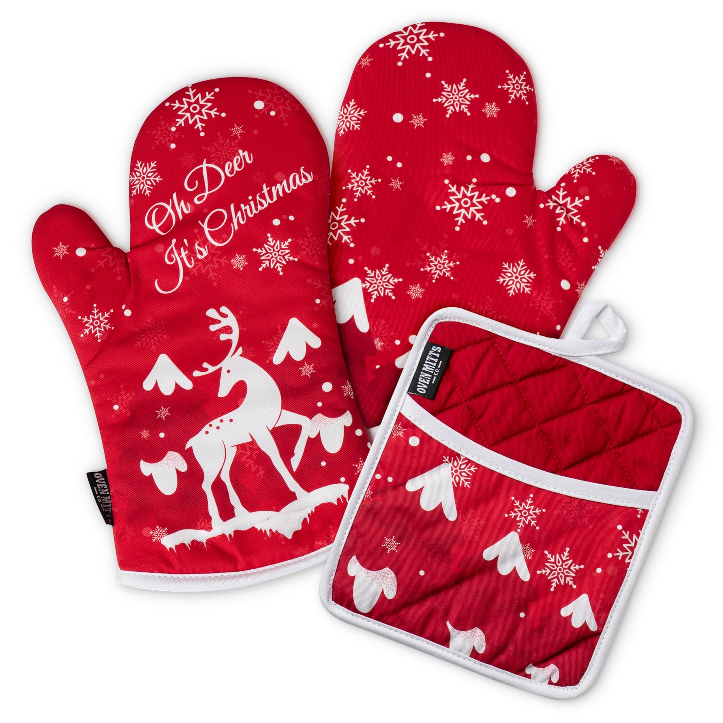 Oh Deer It's Christmas Oven Mitts And Potholder Set