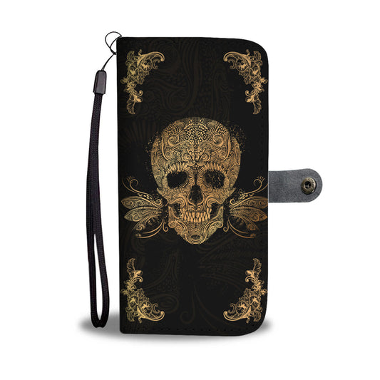 Golden Sugar Skull Wallet Case