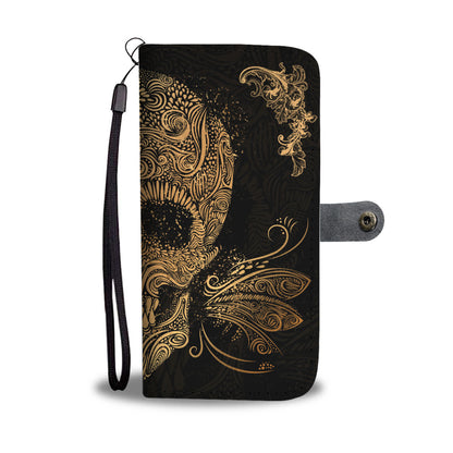 Golden Sugar Skull Wallet Phone Case