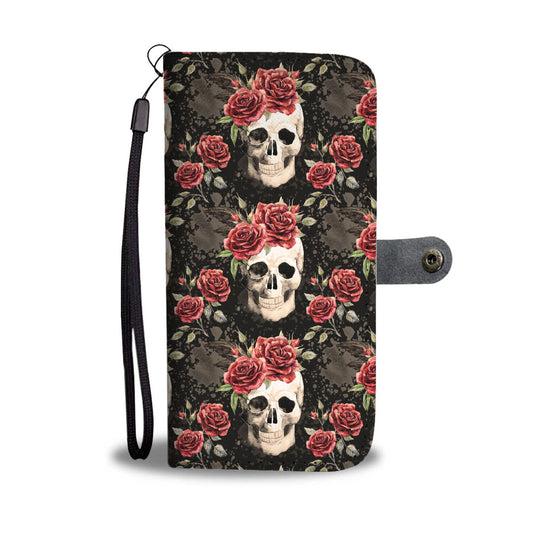 Vintage Flower Skull Wallet Case