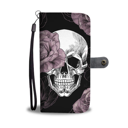 Light Pink Flower Skull Phone Wallet Case